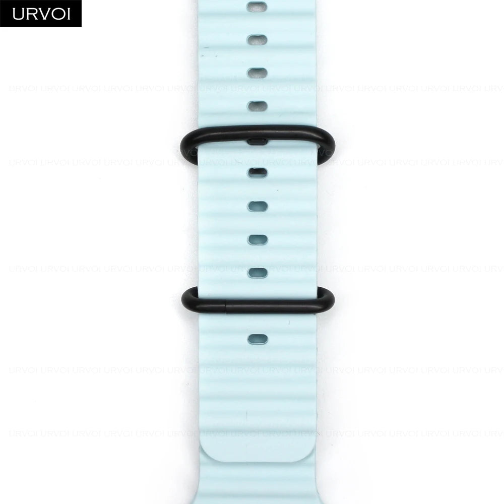 URVOI Ocean Band for  Watch Ultra 3 2 Strap Series 11 10 9 8 SE Sport Band for Iwatch Silicone Wristband Black Buckle 49Mm
