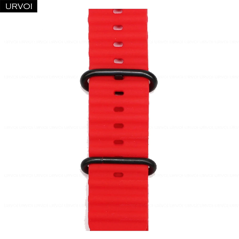 URVOI Ocean Band for  Watch Ultra 3 2 Strap Series 11 10 9 8 SE Sport Band for Iwatch Silicone Wristband Black Buckle 49Mm