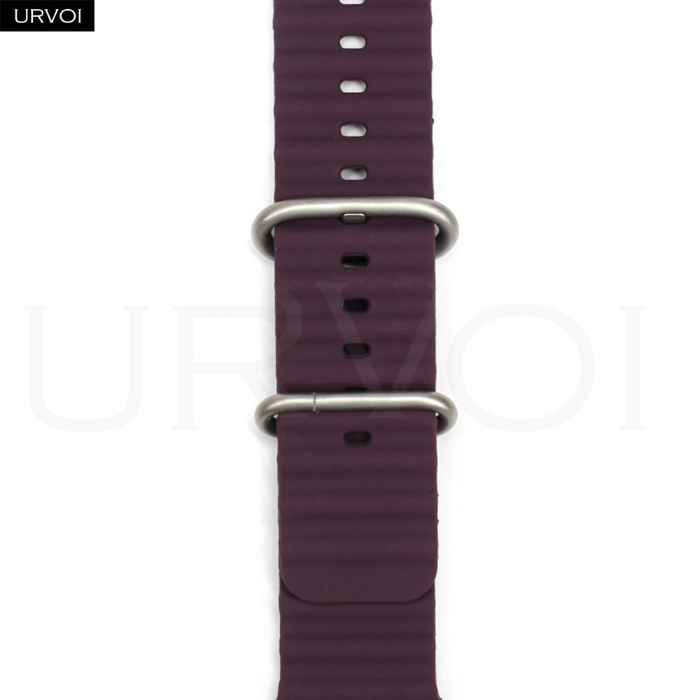 URVOI Ocean Band for  Watch Ultra 3 2 Strap Series 11 10 9 8 SE Sport Band for Iwatch Silicone Wristband Black Buckle 49Mm