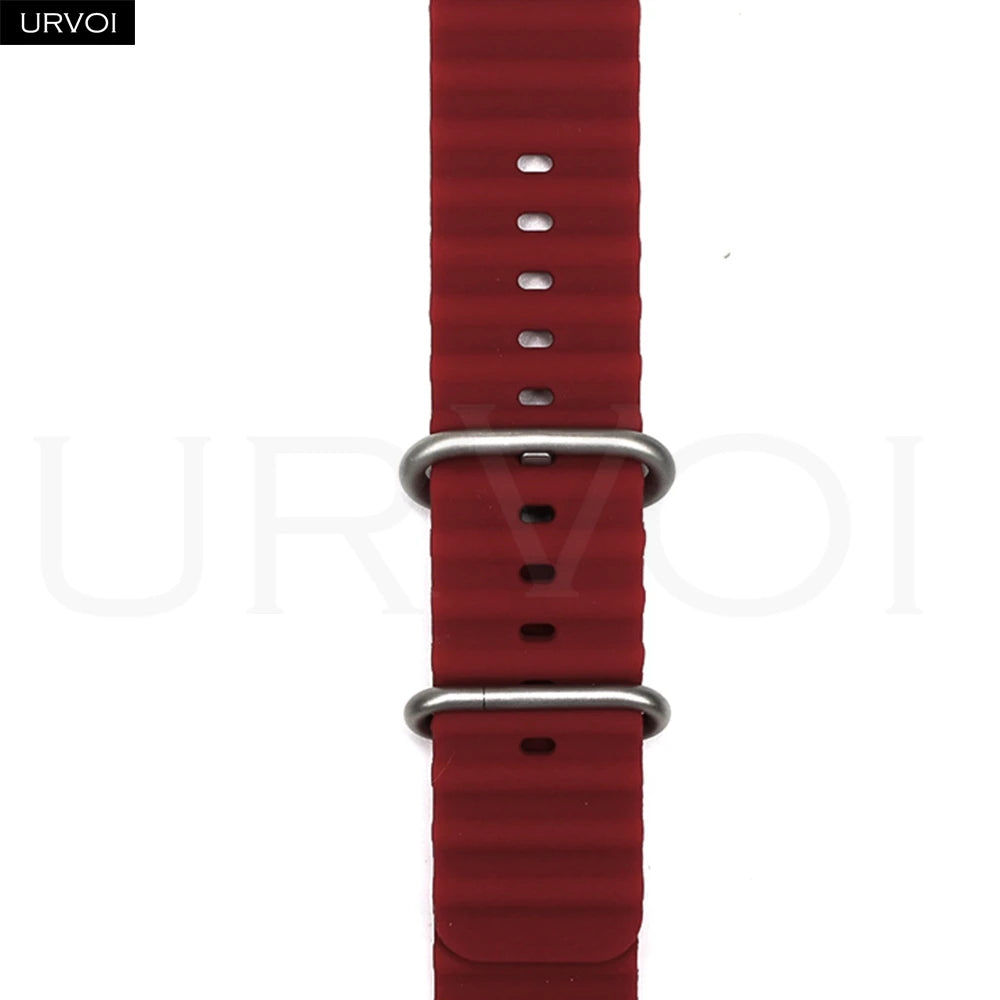 URVOI Ocean Band for  Watch Ultra 3 2 Strap Series 11 10 9 8 SE Sport Band for Iwatch Silicone Wristband Black Buckle 49Mm