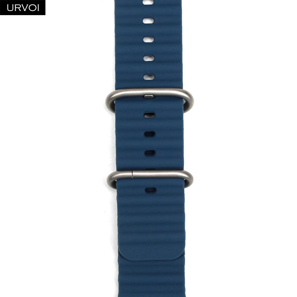 URVOI Ocean Band for  Watch Ultra 3 2 Strap Series 11 10 9 8 SE Sport Band for Iwatch Silicone Wristband Black Buckle 49Mm