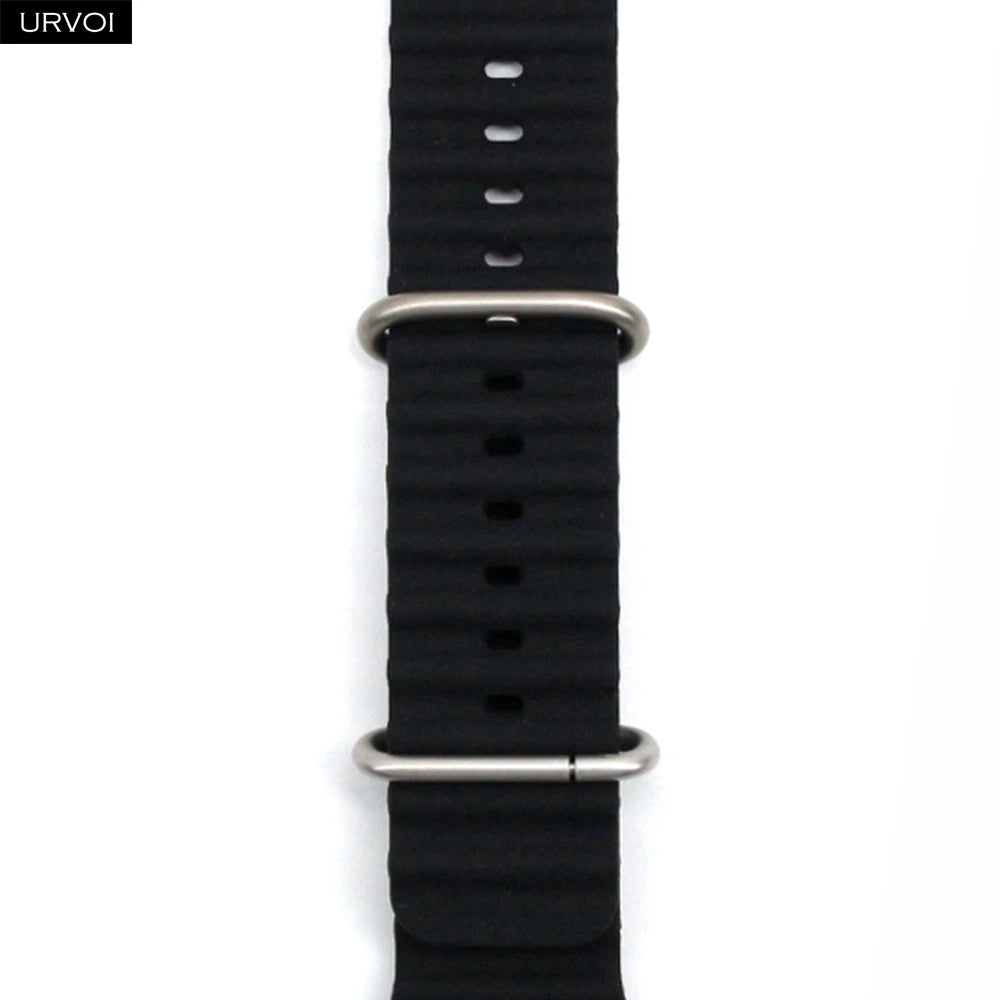 URVOI Ocean Band for  Watch Ultra 3 2 Strap Series 11 10 9 8 SE Sport Band for Iwatch Silicone Wristband Black Buckle 49Mm