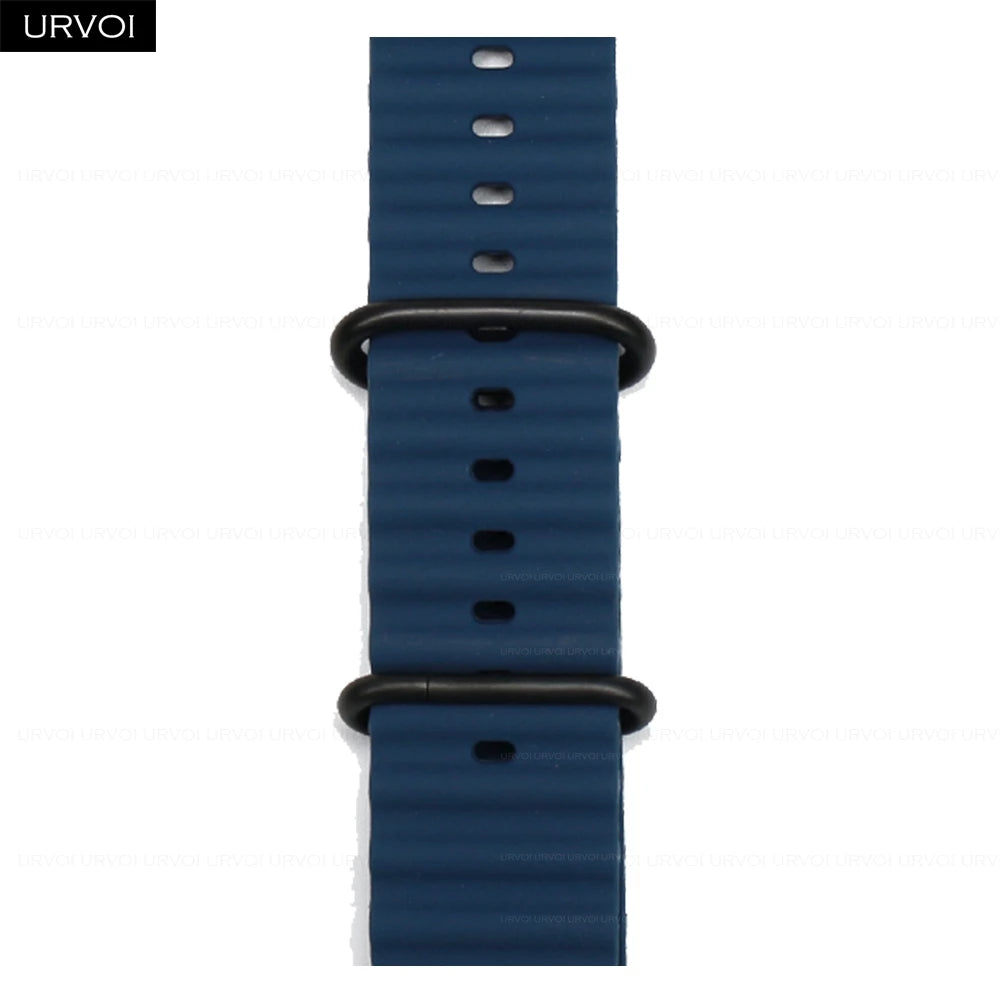 URVOI Ocean Band for  Watch Ultra 3 2 Strap Series 11 10 9 8 SE Sport Band for Iwatch Silicone Wristband Black Buckle 49Mm