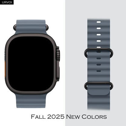 URVOI Ocean Band for  Watch Ultra 3 2 Strap Series 11 10 9 8 SE Sport Band for Iwatch Silicone Wristband Black Buckle 49Mm
