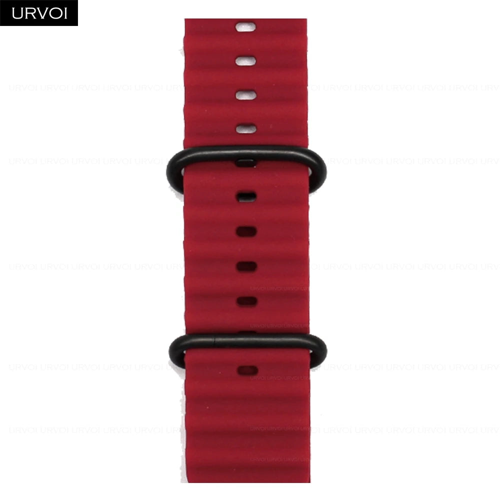 URVOI Ocean Band for  Watch Ultra 3 2 Strap Series 11 10 9 8 SE Sport Band for Iwatch Silicone Wristband Black Buckle 49Mm