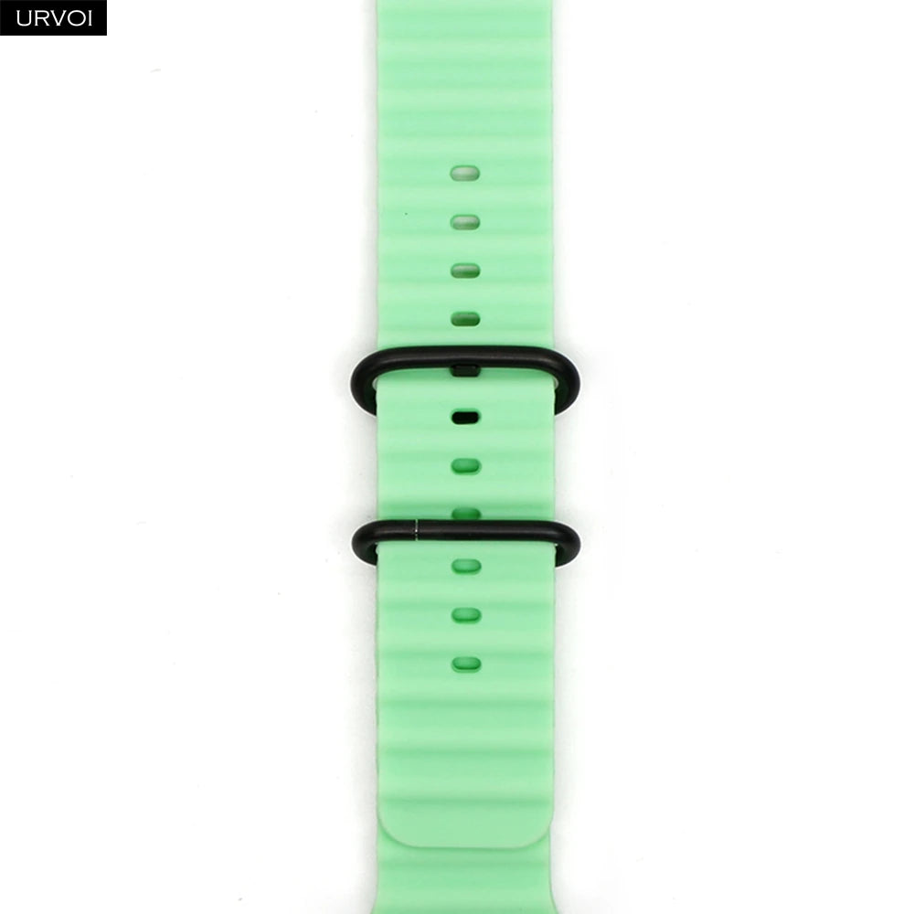 URVOI Ocean Band for  Watch Ultra 3 2 Strap Series 11 10 9 8 SE Sport Band for Iwatch Silicone Wristband Black Buckle 49Mm
