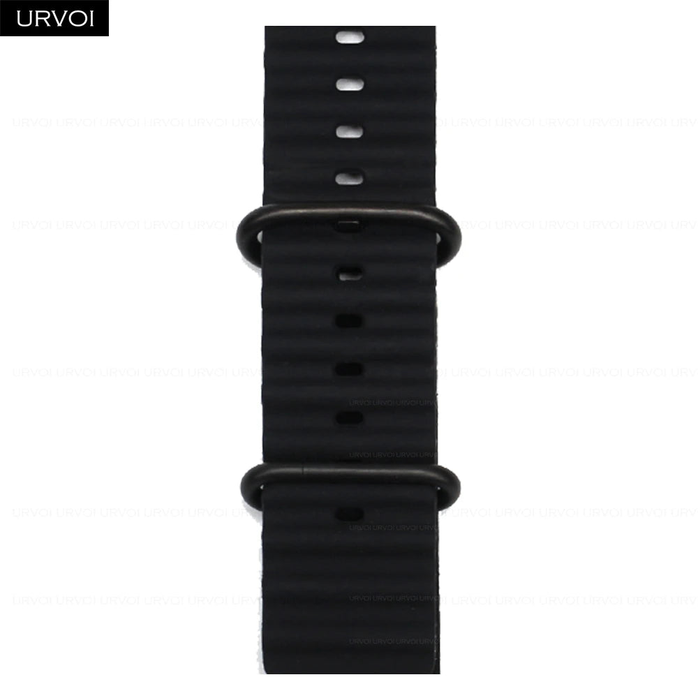 URVOI Ocean Band for  Watch Ultra 3 2 Strap Series 11 10 9 8 SE Sport Band for Iwatch Silicone Wristband Black Buckle 49Mm