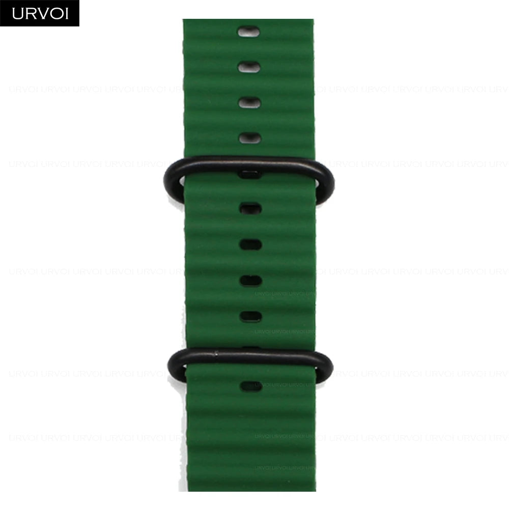 URVOI Ocean Band for  Watch Ultra 3 2 Strap Series 11 10 9 8 SE Sport Band for Iwatch Silicone Wristband Black Buckle 49Mm