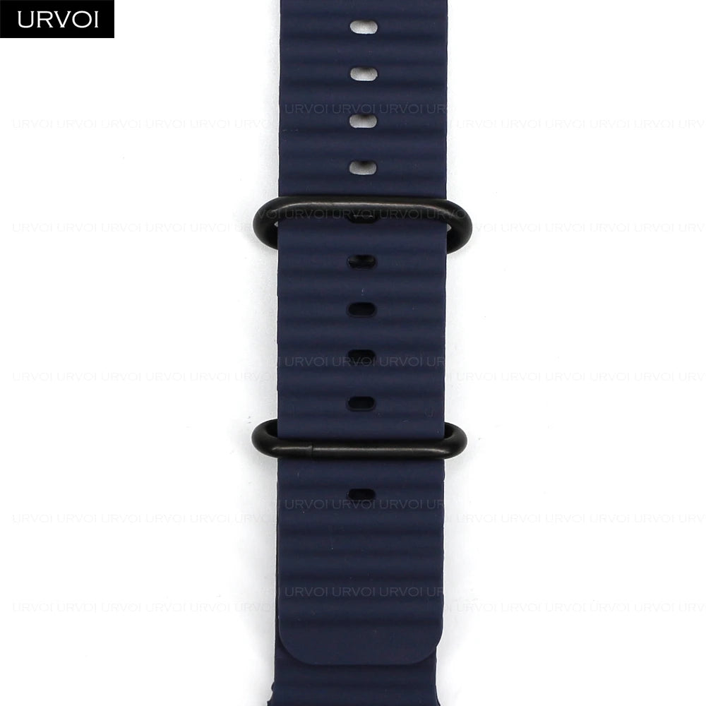 URVOI Ocean Band for  Watch Ultra 3 2 Strap Series 11 10 9 8 SE Sport Band for Iwatch Silicone Wristband Black Buckle 49Mm